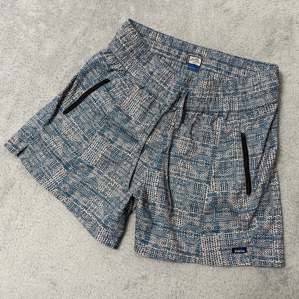 Kavu Totally Beachin Women’s Large Blue Aztec Pattern Shorts Outdoor Drawstring